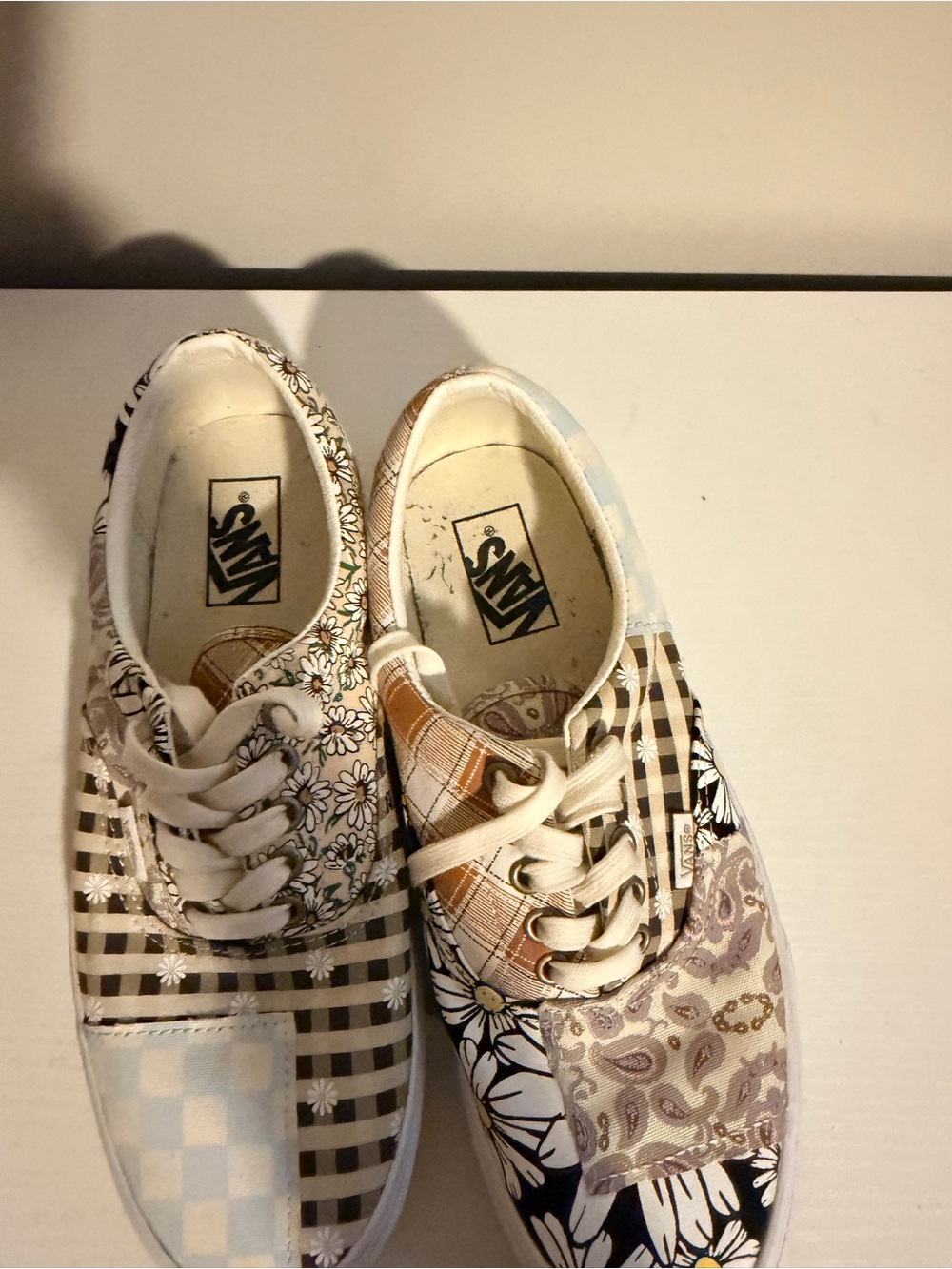 Vans Women's Patchwork Pattern Low Top Sneakers - Cream, Black & Light Blue - Picture 6 of 7